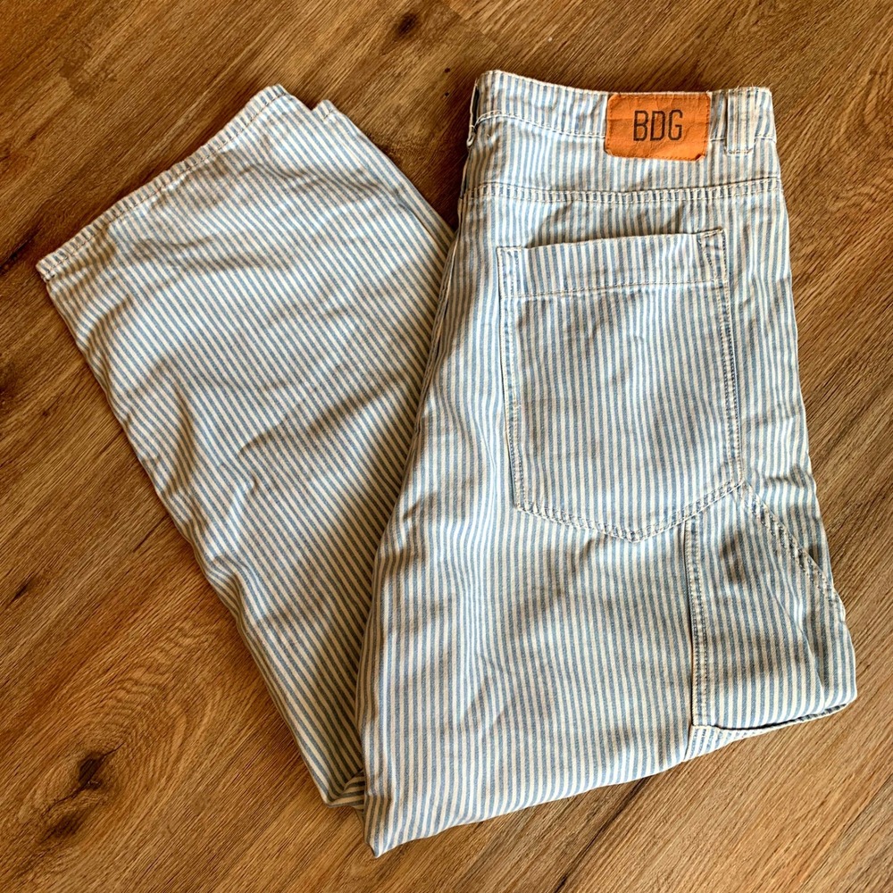 BDG Bella Baggy Carpenter Jeans Hickory Stripe Work Pants - Size 33 - Blue White